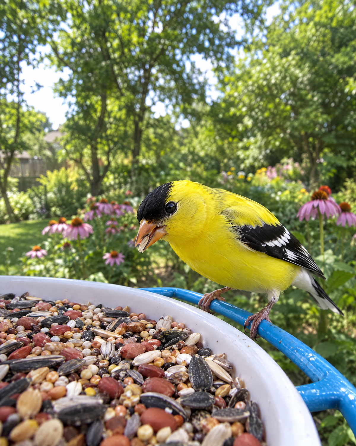 Blue songbird seen through the camera view